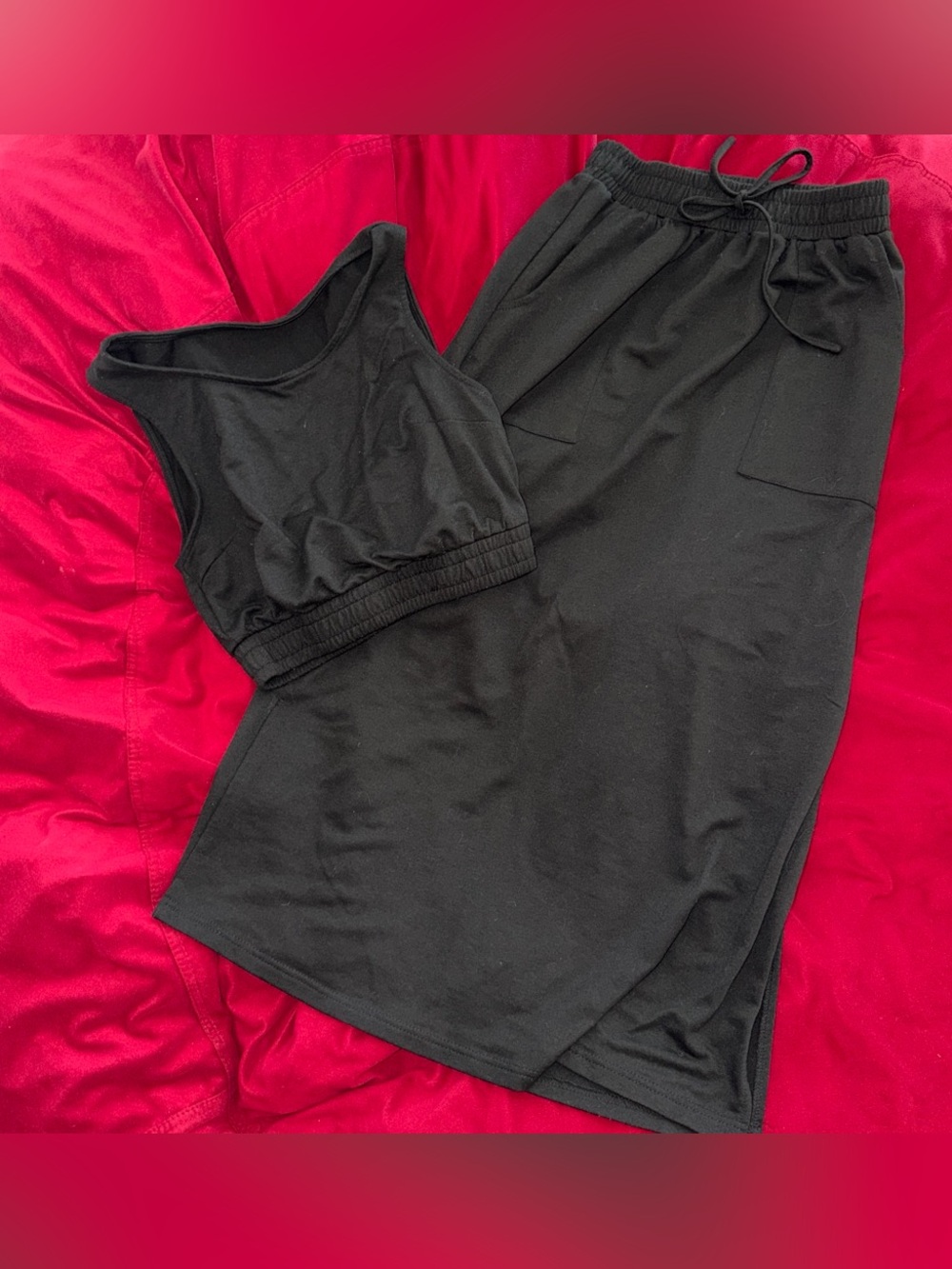 Black Women's Lounge Crop Tank and Skirt Set